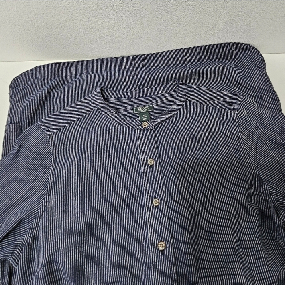 🇨🇦 Roots Navy Blue Stripe Hemp Shirt Dress - Picture 13 of 16